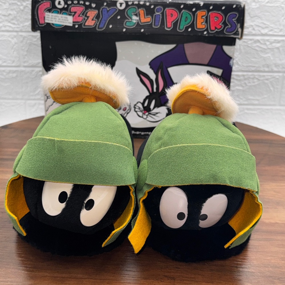 VTG 1996 Warner Bros Studio Store Marvin The Martian Plush Fuzzy Slippers NIB L⁠